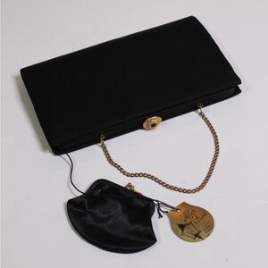 After Five 1950’s Black Evening Clutch with Gold Chain and Clasp